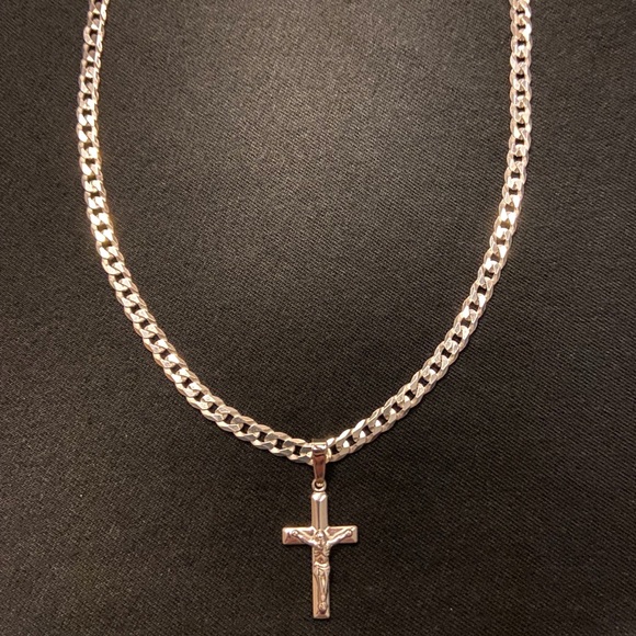 Other - Solid Silver Chain Cuban Link 20in 4mm and Silver Cross 925 Italy Made in Italy